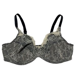Wonderbra Underwire Bra 38C Chantilly Lace Black White Unlined Convertible Strap